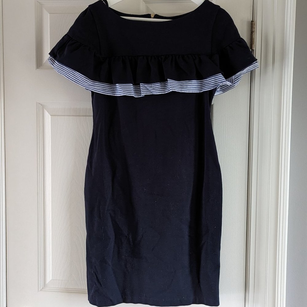 ELIZA J navy with white & blue stripes dress